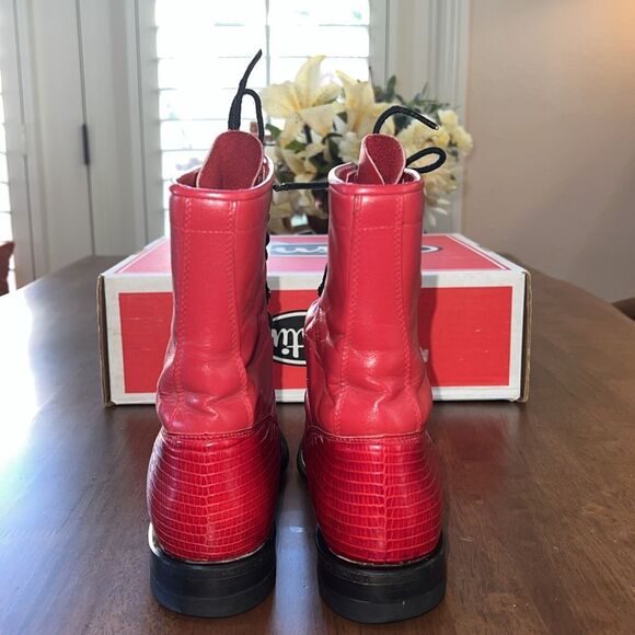 Vintage 1994 Justin Red Lizard & Kipskin Kilted Roper Boots Women’s 7.5B Rare - Picture 6 of 14
